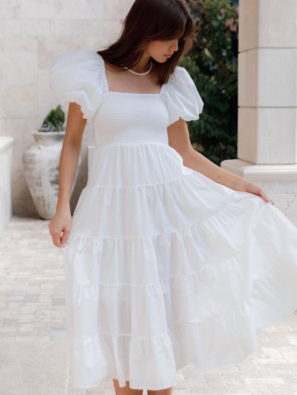 NWT petal & pup Annette Puff White Sleeve Shirred Midi Dress Size S - Picture 2 of 9